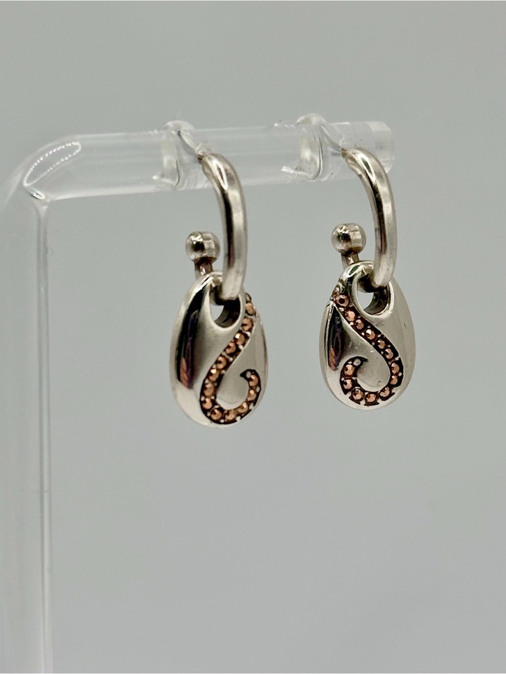 Brighton Silver Tone Reversible Teardrop - Pierced Dangle Clear Pink Rhinestones